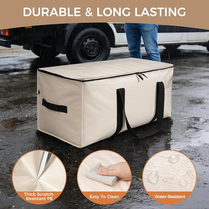BAGAIL Heavy Duty Moving Bags with Strong Handle, Extra Large Moving Boxes, Storage Tote for Clothes, College Moving Supplies(Beige, 8 Pack) - Image 5