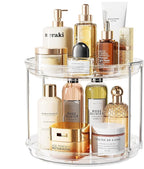 LAMU Rotating Makeup Organizer for Vanity, 10.6in 2 Tier Lazy Susan Turntable Stackable Spinning Skincare Organizer Cosmetic Perfume Tray Display for Bathroom Counterop, Large Capacity, Clear by YourHome-OrganizationHelper