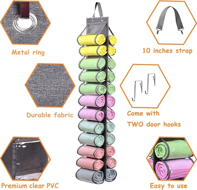 Legging Storage Bag Storage Hanger Can Holds 24 Leggings or Shirts Jeans Compartment Storage Hanger, Foldable Leggings Organizer Clothes Portable Closets Roll Holder(Grey) - Image 3