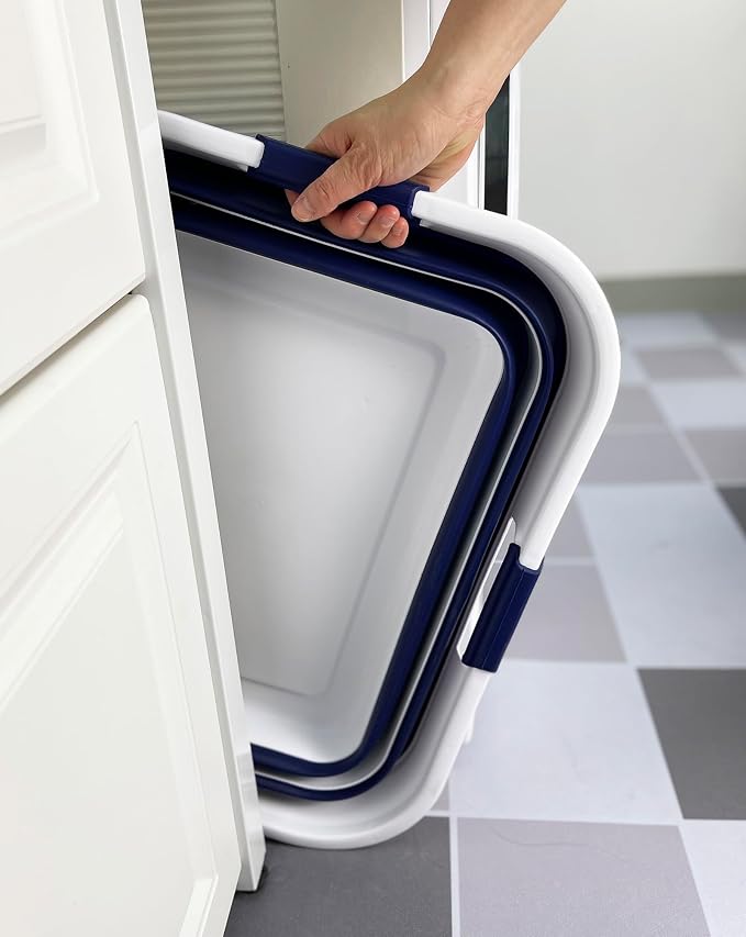 SAMMART 42 (11 Gallons) Collapsible Plastic Laundry Basket, Foldable Pop Up Storage Container/Organizer, Space Saving Hamper, Portable Bin for Dorm Room Bathroom (2, White/Starry Blue) - Image 6