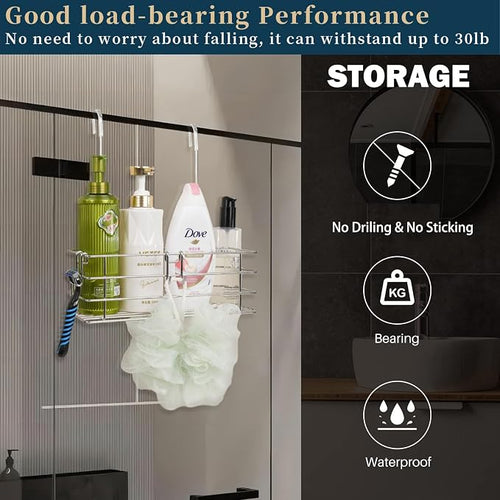 1-Tier Shower Caddy Hanging Shower Organizer Rack with Hook Over Door 2-PK - Image 2