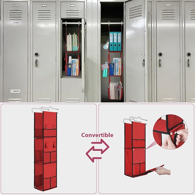 LOVEGRASS 3 Shelf Hanging Locker Organizer with Side Pockets, Red and Black - Image 5