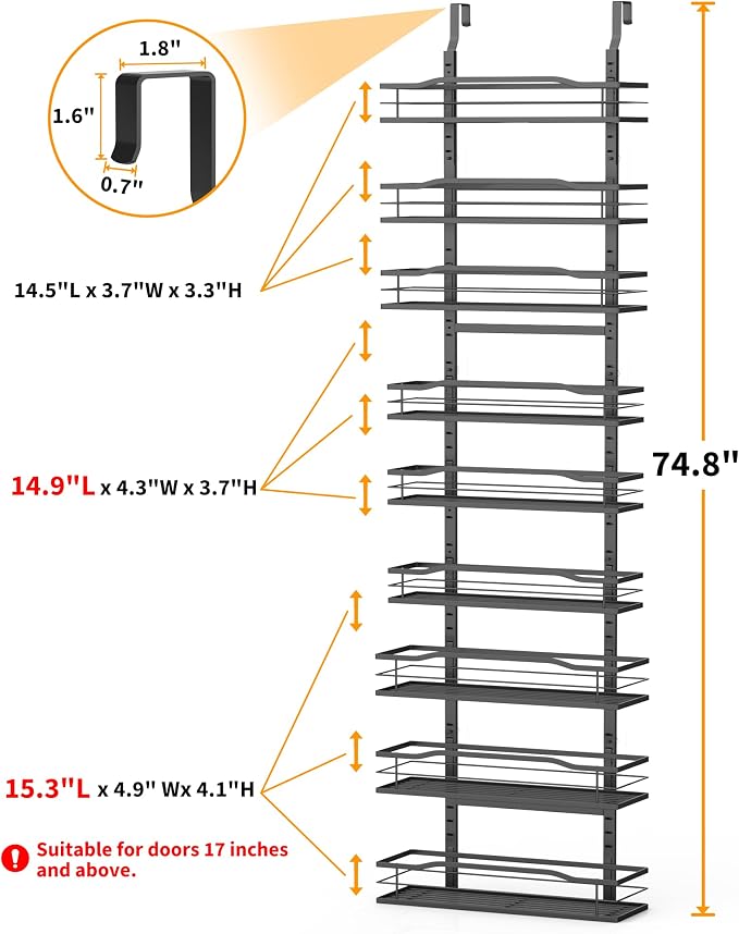 Moforoco 9-Tier Over The Door Pantry Organizer, Pantry Organization and Storage, Black Hanging Basket Wall Spice Rack Seasoning Shelves, Home & Kitchen Bedroom Bathroom House Essentials (Pack of 2) - Image 2