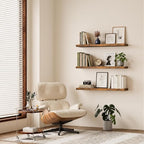 BAYKA Rustic Brown Floating Shelves 47.2in, Set of 2, Wall Mount Wood Shelf (Pack of 2) - Image 4