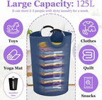 Set of 2 Collapsible Laundry Basket 125L, Tall Laundry Hamper with Comfort Handle, Freestanding Storage Bin for Family, Apartments, Dorm,Black + Navy Blue - Image 3