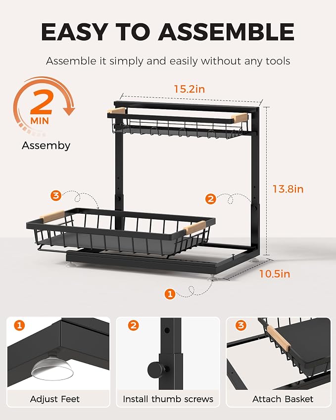 Sevenblue 2-Pack 2-Tier Height Adjustable Under Sink Organizer & Storage - Image 9