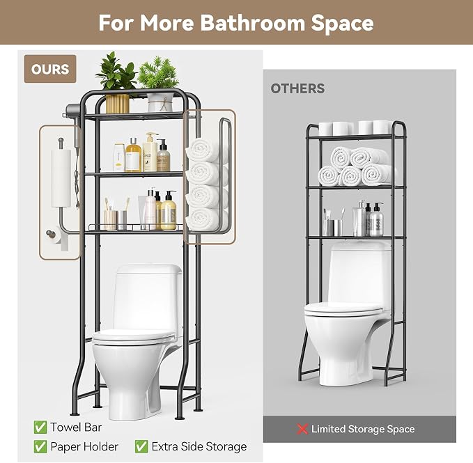 3-in-1 Over the Toilet Storage Rack, 3-Tier Toilet Organizer Shelf - Image 4