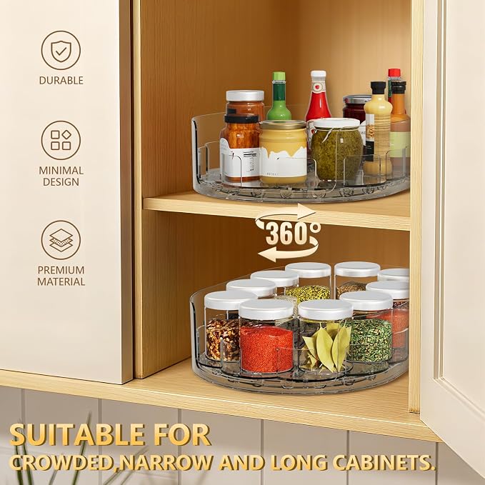 Lazy Susan Organizer for Refrigerator, 13" x 8.5" Clear Rectangular Fridge Organizer Turntable for Condiments, Spice Racks Organizer for Cabinet, Pantry & Kitchen Countertop(1 Piece) - Image 7