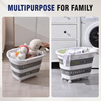 Collapsible Plastic Rolling Laundry Basket Hamper with Wheels, 45L Portable Rubber Clothes Basket, Pop Up Storage Container/Organizer for Washing & Storage, Grey - Image 7