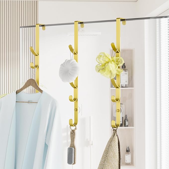 Kaiferty Over the Door Hooks, Metal Door Hooks for Hanging, Over the Door Purse Organizer for Door Coat Hanger, Back of Shower for Hanging Towel Rack Clothes, Hat, Bathroom, Closet (Gold-3Packs) - Image 8