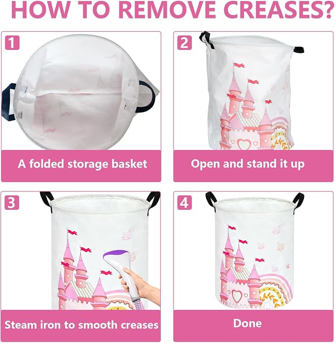 MAIZMZ Pink Castle Storage Bins Organizer Toy Box Laundry Basket Large Canvas Collapsible Chest for Home/Dorm/Kitchen/Pet/Office/Closet/Shelf/Gift Baskets - Image 5