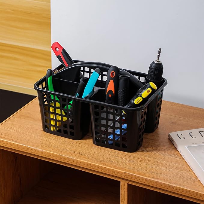Portable Shower Caddy Basket Plastic Storage Basket with Compartments Black - Image 7