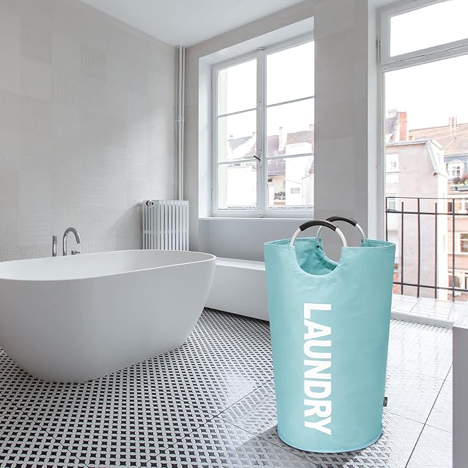 DOKEHOM 90L Large Laundry Basket Bag, Collapsible Tall Hamper, Light Blue - Image 9