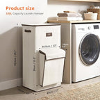 SOLEDI 120L Tall Laundry Hamper with Lid & Delicates Compartment, Clothes Hamper with Removable Liner Bag, Dirty Clothes Basket for Bedroom, Bathroom, Dorm, Apartment, Light beige - Image 7