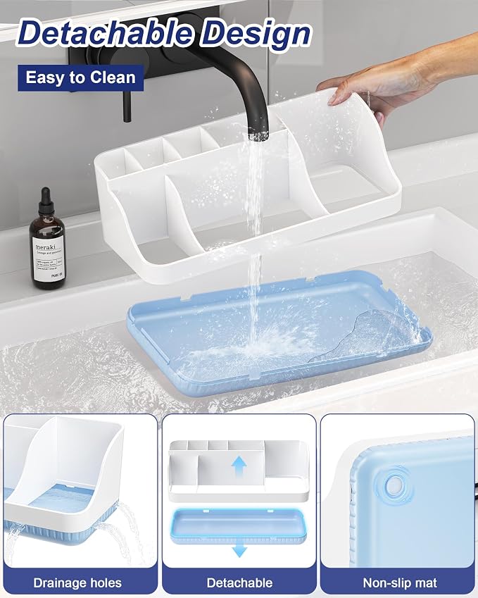 Bathroom Counter Organizer and Storage, 7 Slots Detachable Toothbrush Holders for Bathrooms, Anti-Slip Electric Toothbrush and Toothpaste Holder Countertop Vanity Organizer Accessories for Adults Kids - Image 3