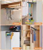 Pull Out Broom Holder With Adjustable Double Row Sliding Hook-Grey 14.2IN - Image 6