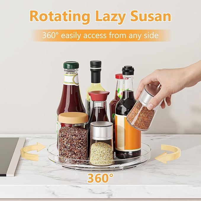 4 Pack 9 Inch Clear Lazy Susan Turntable Organizer, Non-Skid Rotating Tray for Cabinet, Kitchen Pantry Organization and Storage, Acrylic Spinner for Refrigerator, Bathroom Vanity and Spice Rack - Image 2
