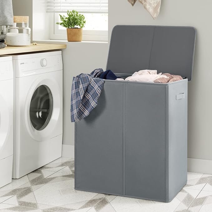 WOWLIVE 154L Double Laundry Hamper 2 Section with Lid and Removable Bags - Image 3