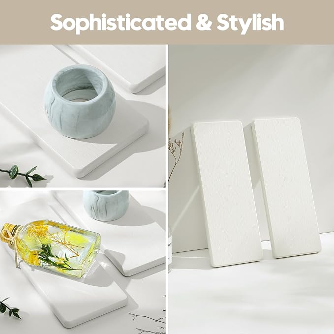 2PCS 10"x 5" Large Bathroom Sink Vanity Trays, Water Absorbing Diatomite Stone Quick Drying Mat for Kitchen Counter, Dish Rack Dispensers Sponge Holder Caddy Organizer, White, 10"x 5" - Image 7