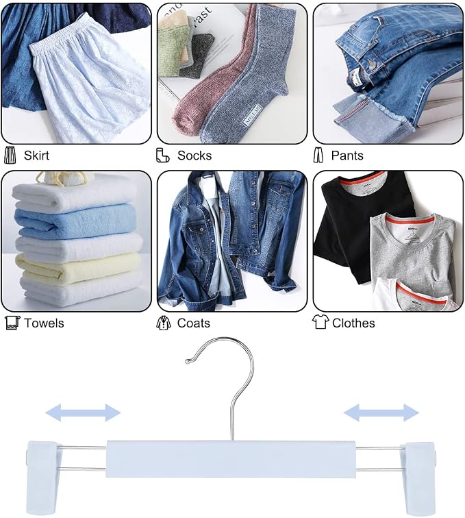 GUANJUNE Clothes Pants Hangers, Space-Saving Skirt Holders with 360 ° Swivel Hooks, Adjustable Clips, Trouser Hangers, Clothes Coat Garment Jeans Hangers (30 Pack, Blue) - Image 4