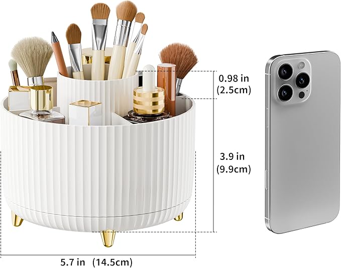 fanado 360° Rotate Makeup Brush Holder Organizer, Makeup Organizers Countertop, Makeup organization and Skincare Storage for Vanity, Desktop, Bathroom (White) - Image 6