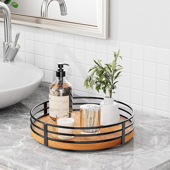 Wood Lazy Susan Turntable Organizer - 11" Round Wooden Lazy Susan for Cabinet Kitchen Countertop Dining Table Pantry Cupboard Bathroom Coffee Bar Spice Storage Home Decor - Image 6