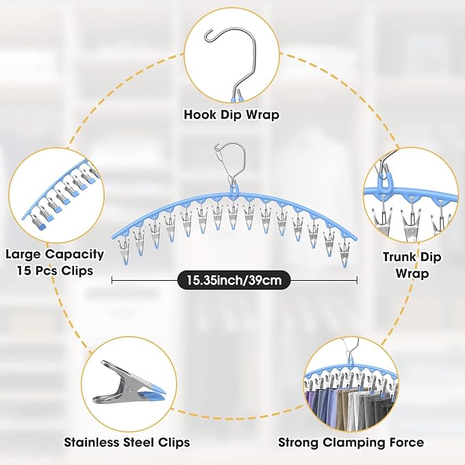 Upgrade Skirt Pants Hangers with Clips, Metal Legging Organizer for Closet with 15 Cilps Holds 60 Leggings/Shorts/Jeans/Skirts Pants Hangers Space Saving Closet Organizers and Storage, Blue 4Pack - Image 4