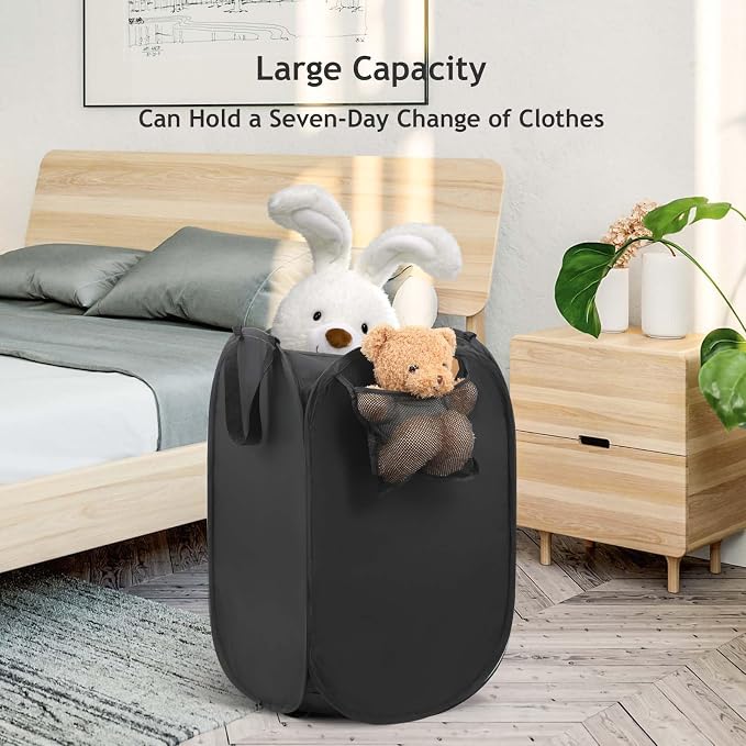 House Again Upgraded Polyester Pop-up Laundry Hamper, 70L (18.5 Gal) Laundry Basket with Durable Handles, Solid Bottom, High Carbon Steel Frame and Side Pocket, Easy to Open and Fold Flat for Storage - Image 9