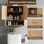 Bathroom Wall Cabinet, Medicine Cabinet with Adjustable Wood Shelf & Doors, Over The Toilet Storage Organizer Wall Mounted Storage Cabinet for Laundry Room, Kitchen, Living Room, Cupboard, Oak - Image 5