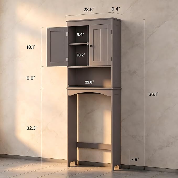 Bealife Over The Toilet Storage Cabinet with Open Shelf - Grey - Image 2