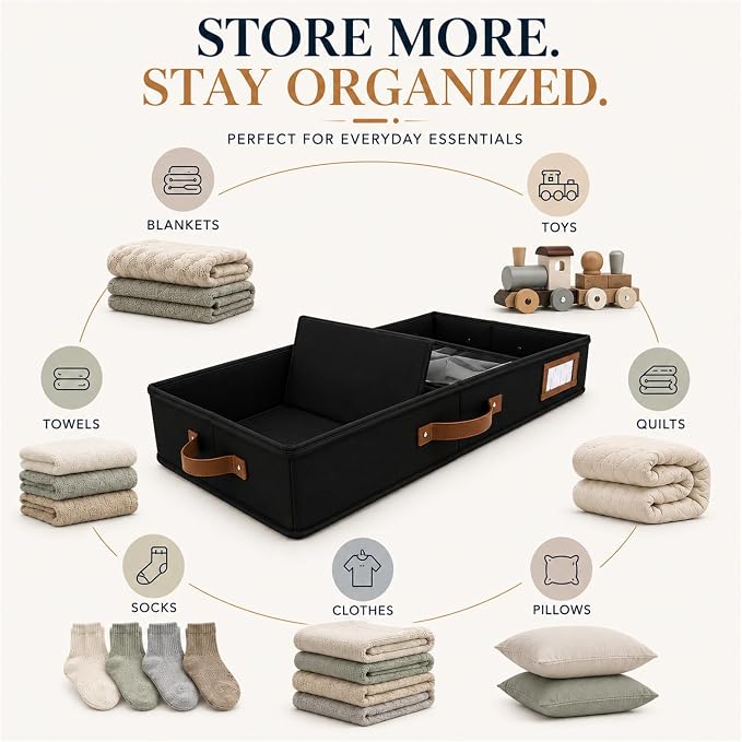 HOMELUX THEORY Under Bed Storage, Low Profile 2pc with Lid, Black | Slim fit for low-clearance beds & couches, Fits seasonal clothes, blankets & shoes, Bins with lids, Space-saving storage - Image 5