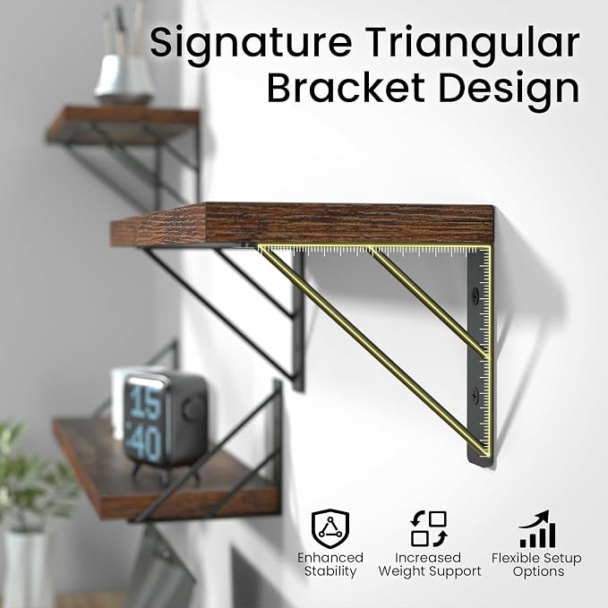 BAYKA Floating Wall Shelves for Bedroom, Wood, Rustic Brown, Set of 3, 23in - Image 7