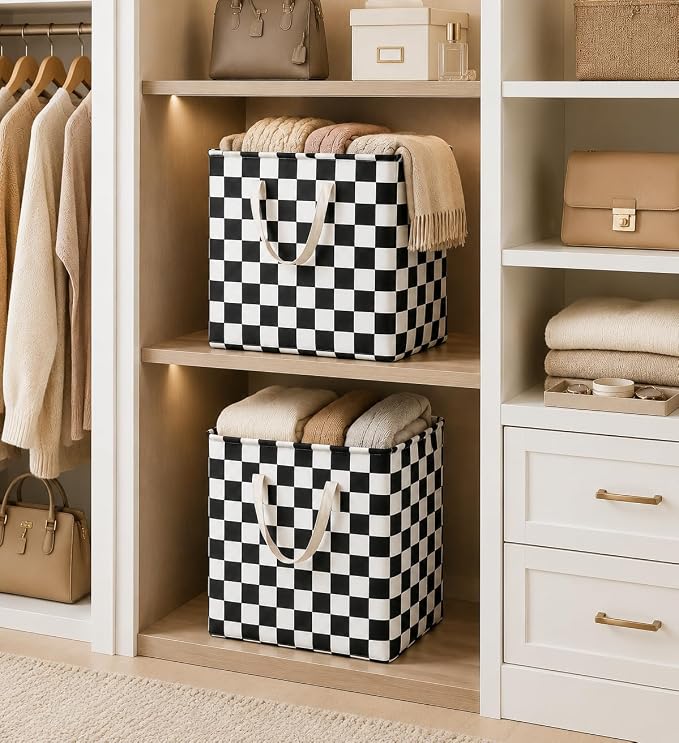MAIZMZ 3 Pack Checkerboard Storage Basket for Boys Room, 14.6"x12.6"x19.7" Waterproof Linen Laundry Baskets with Handles Racing Room Decor, Gifts - Image 4