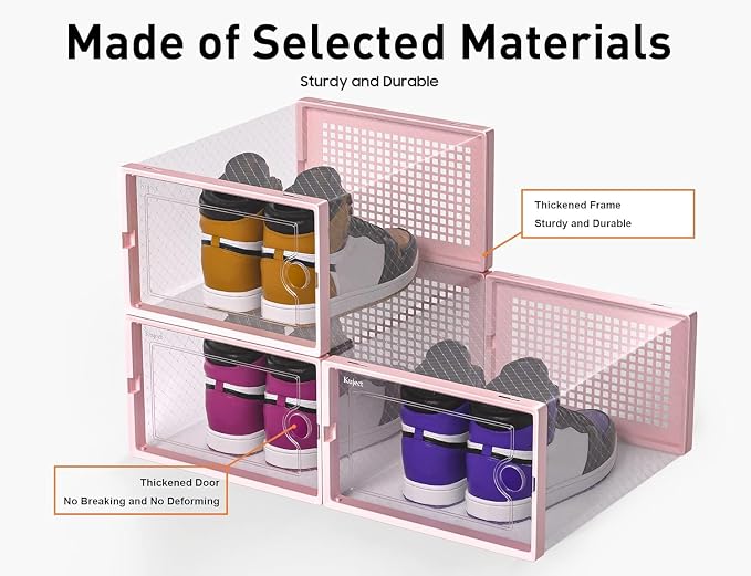 Kuject X-Large Shoe Storage Boxes 12 Pack, Clear Stackable Shoe Organizer | Shoe Case for Closet, Entryway & Under-Bed Storage, Drop-Front Design, Space-Saving Solution for Family Organization,Pink - Image 8