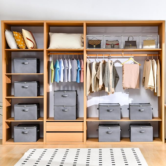 INSTY 2 Pack Shoe Organizer for Closet, Fits up to 32 Pairs, Adjustable Dividers for Shoe Storage, Fabric Shoe Storage Bins with Clear Cover, Grey - Image 7