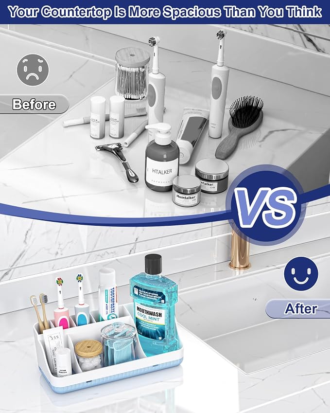 Bathroom Counter Organizer and Storage, 7 Slots Detachable Toothbrush Holders for Bathrooms, Anti-Slip Electric Toothbrush and Toothpaste Holder Countertop Vanity Organizer Accessories for Adults Kids - Image 4