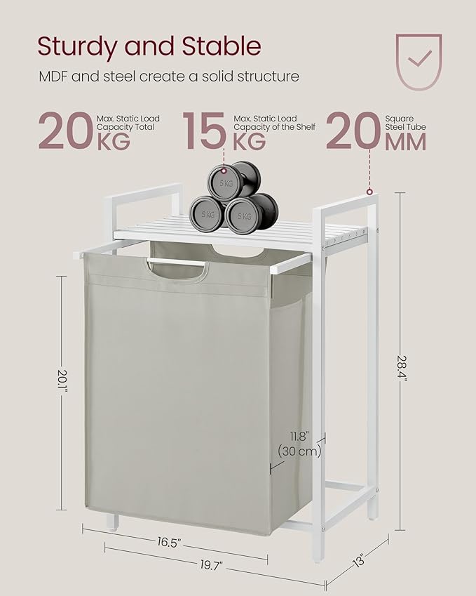 VASAGLE Laundry Hamper with Shelf, 1 Pull-Out Bag, 17.2 Gallons (65L) - Image 6