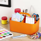 Multiuse Caddy Organizer with Handle, Portable Divided Plastic Tote Bin - Art Craft, Stationary Pen Marker Crayon, Makeup Hair Supplies Storage - Bathroom, Classroom, Dorm, Office, Desk Holder -Orange - Image 4