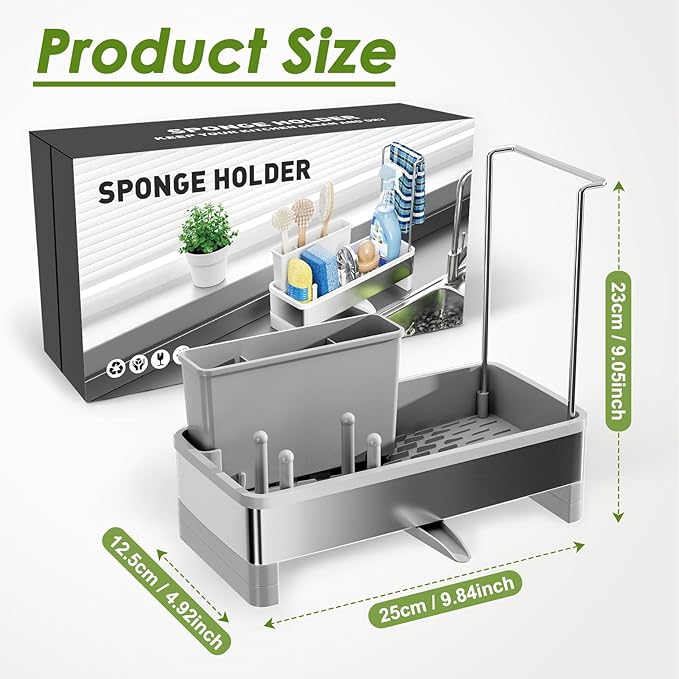 Ewaiira Stainless Steel Sink Caddy, Sponge Holder for Kitchen Sink 9.8″ - Image 2