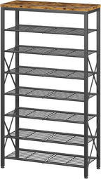8-Tier Metal Shoe Rack for 32 Pairs, Heavy-Duty Shoe Organizer with Rustic Wooden Top, Space-Saving Entryway Shoe Storage for Closet, Garage, Hallway, Bedroom, Black & Rustic Brown by Unknown