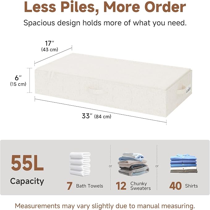StorageWorks 6 Inch Low Profile Under Bed Clothes Storage Bins with Lids | Reinforced Structure, Resists Sagging, Handles & Label Holder, Foldable Stackable Closet Storage for Clothes, Blankets, Toys - Image 2