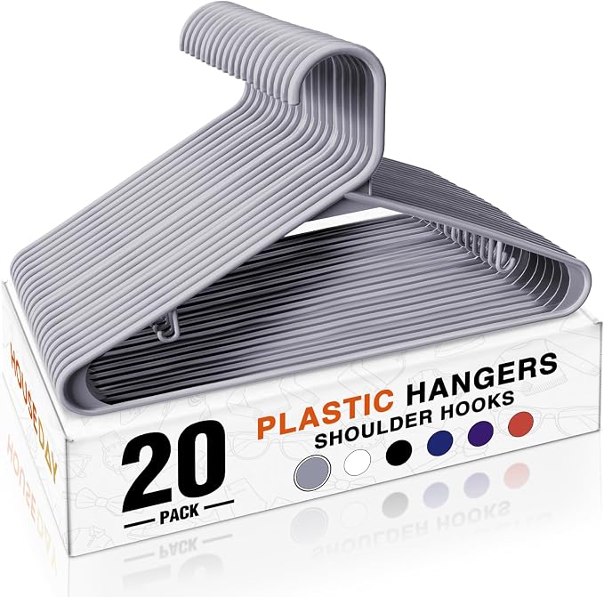 HOUSE DAY Grey Plastic Hangers 20 Pack, Slim Space-Saving Clothes Hangers by HOUSEDAY