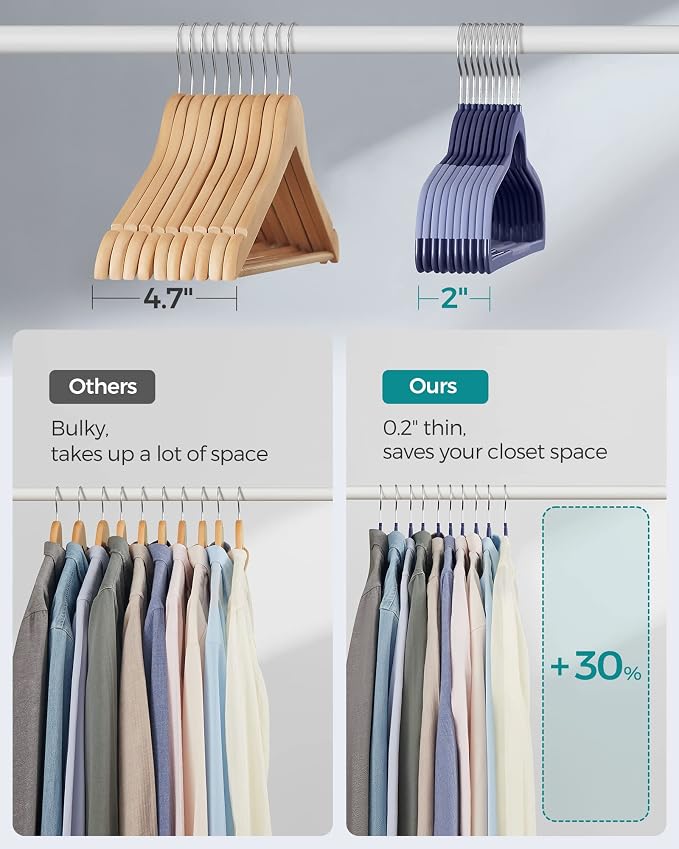 SONGMICS Plastic Clothes Hangers, Pack of 50, Space-Saving | 0.2 Inches Thick, 17.7 Inches Wide, 360° Swivel Hook, Dark Blue Ash and Light Blue Ash, BREANNA Collection UCRP050C05 - Image 6