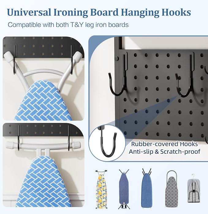 Ironing Board Hanger Wall Mount, Large Storage Iron and Ironing Board Holder, Laundry Room Storage Shelves with Ironing Board Broom Mop Holder, Laundry Accessories Organization and Storage Organizer - Image 3