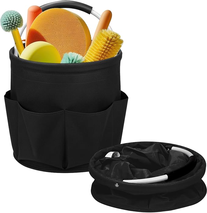 Cleaning Caddy for Cleaning Supplies,17L Cleaning Supply Caddy with Handle Foldable Cleaning Supplies Organizer Bucket Cleaning Products Organizers for Home, Garden (Black) by Ashmacdo