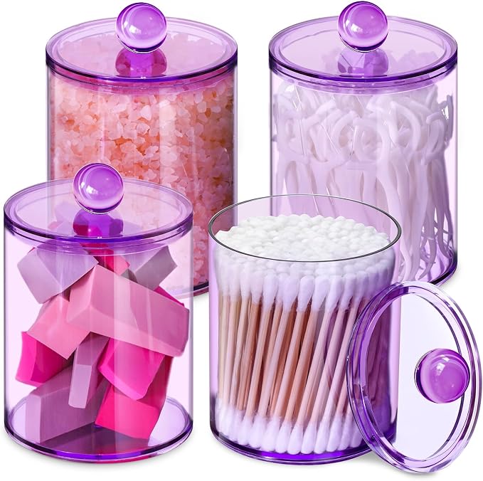 4 Pcs Acrylic Qtip Holder, Cotton Ball Holder Jars with Lids, Purple by XIPENGKEJI