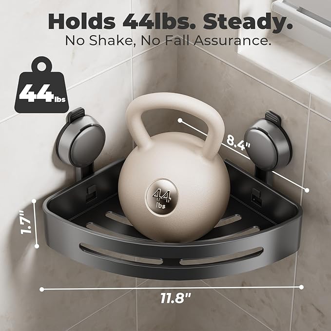Corner Shower Caddy Suction Cup,Shower Shelves with Hooks,No Drilling Powerful Upgrade Suction Bathroom Corner Organizers and Storage,Removable Waterproof Rustproof Shower Shelf Bathroom Decor(3) - Image 2