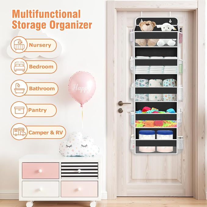 Over The Door Organizer Storage Large Capacity Hanging Bedroom Storage | 5 Shelves, 40 LB Capacity, Foldable Mesh Design, Clear Window, Sturdy, Large Storage Organizer for Nursery, Pantry & Closet - Image 7