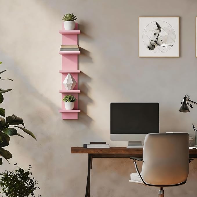 Homaterial 5 Tier Floating Wall Shelf, Pink - Image 7