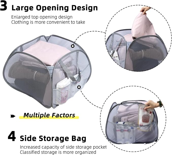 Collapsible Laundry Basket, 90L Mesh Pop-up Hamper with Handles - Image 4